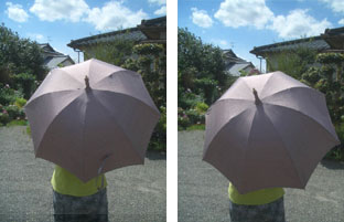 左の着物をリメイクした日傘