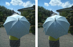 左の着物をリメイクした日傘